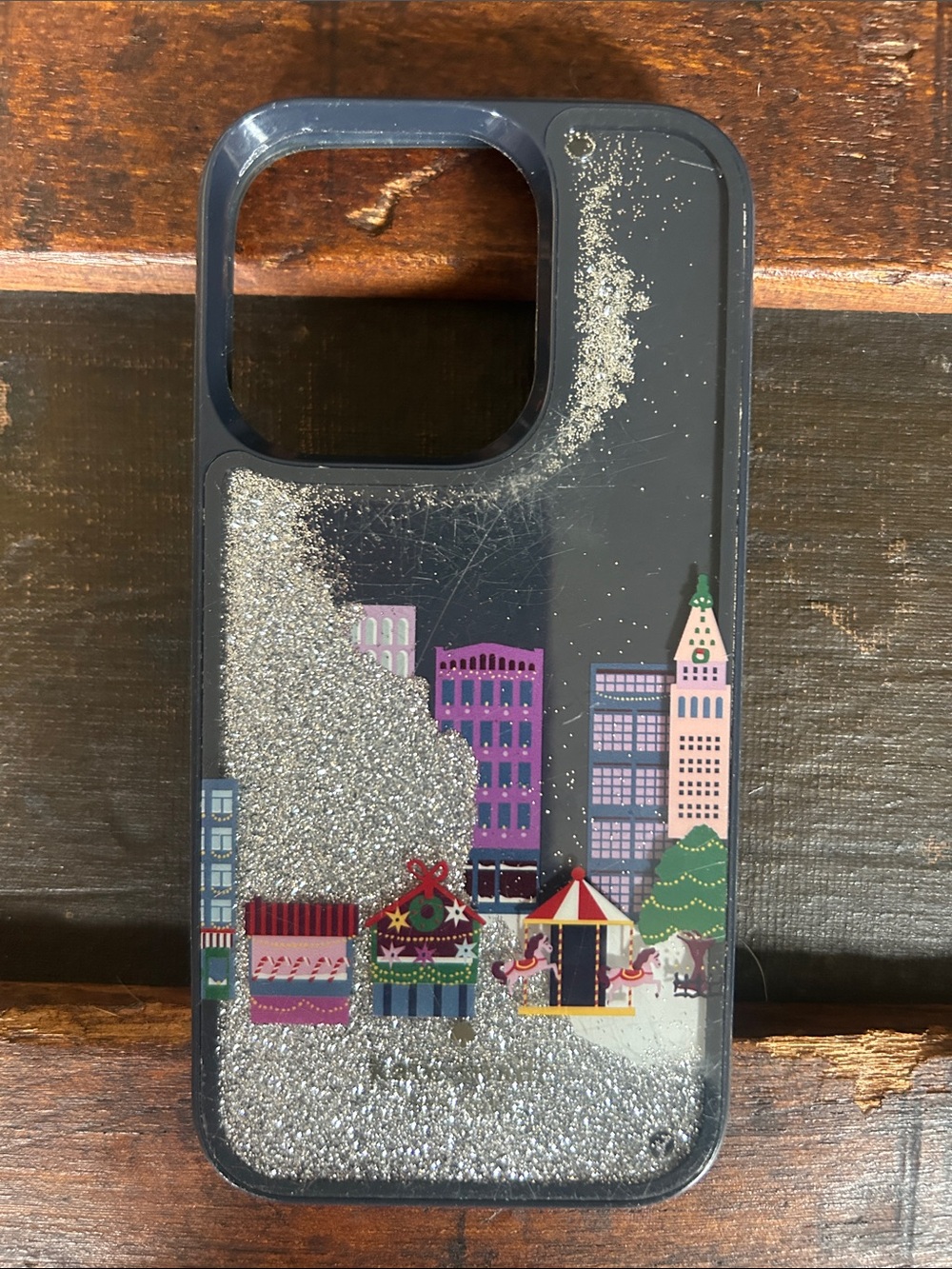 kate spade Black Glitter City Skyline iPhone 14 Pro Case